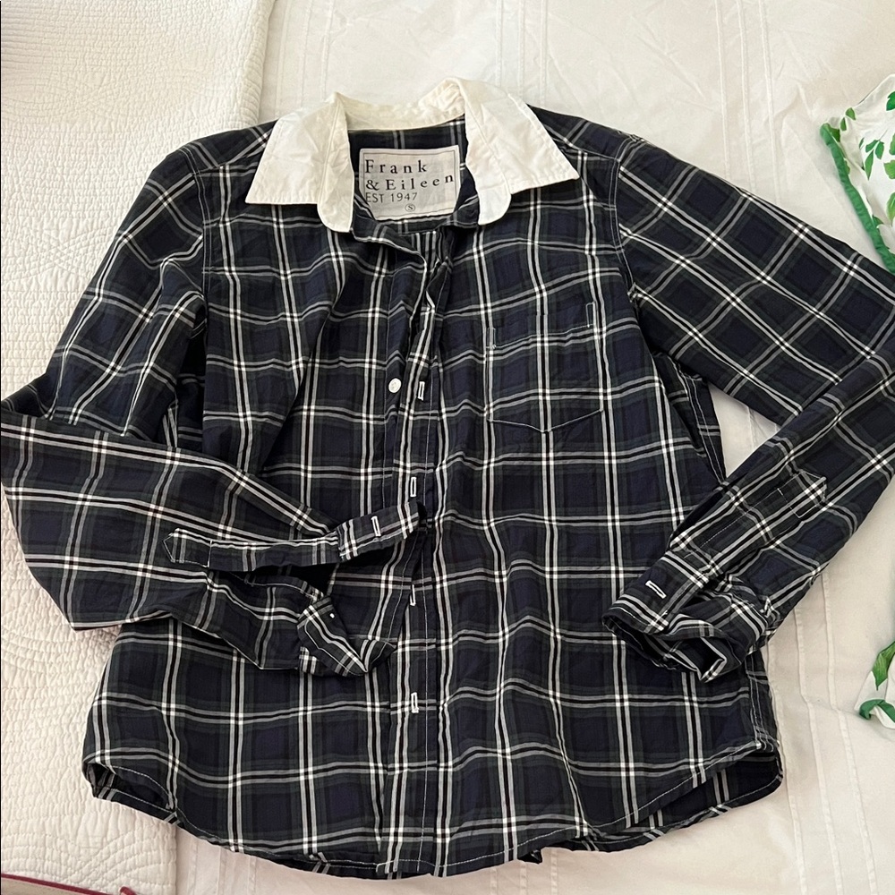 Frank & Eileen Blue Plaid Shirt with White Accents